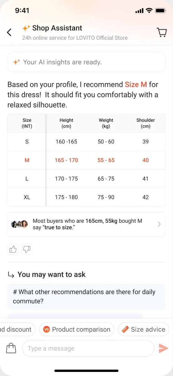 Size Advice 对话 第2步:给出尺码建议