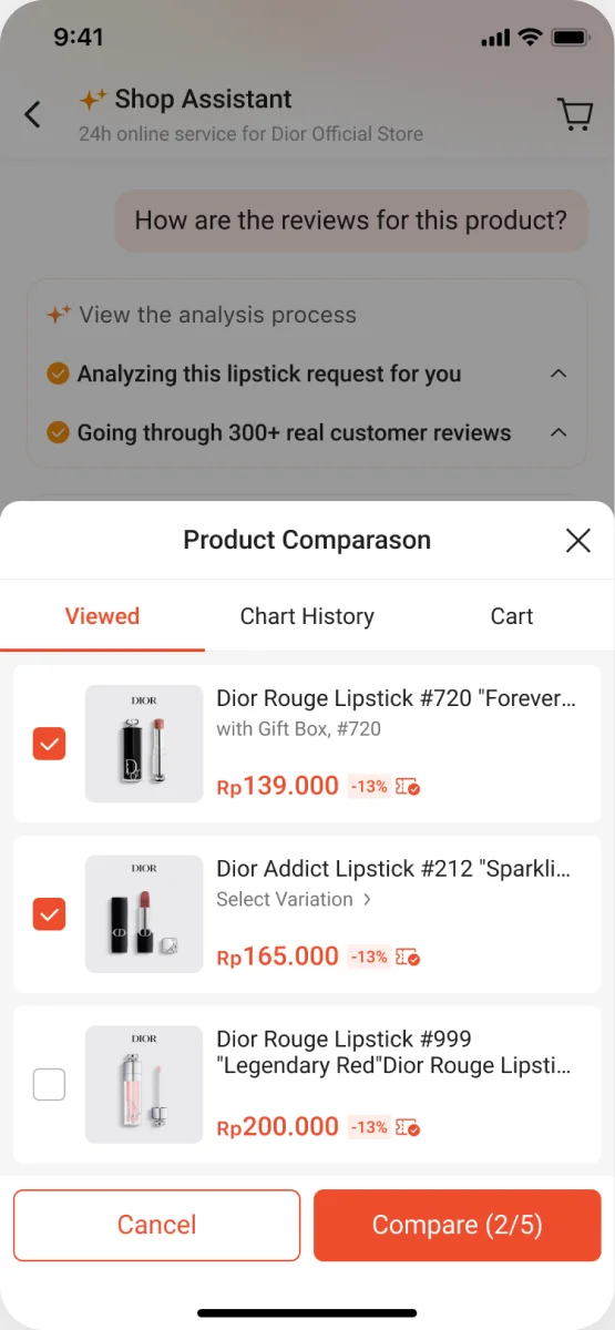 商品对比 第4步:确认对比商品
