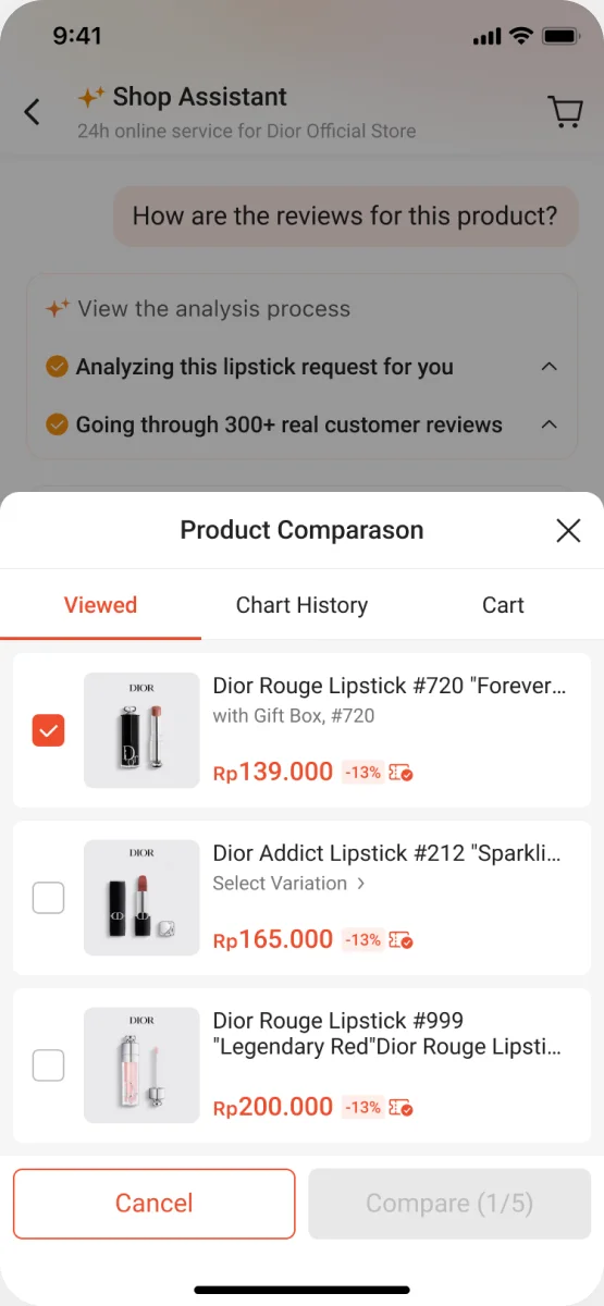 商品对比 第3步:选择多个商品